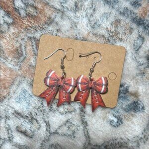 Festive Football Bow Dangle Earrings